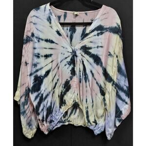 SURF GYPSY Tie-Dye Top Multicolor Long Sleeve V-Neck Women Size M